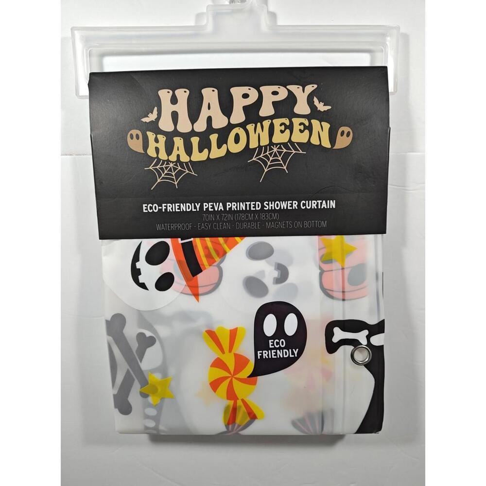 Happy Halloween Shower Curtain Eco Peva 70”x 72” Dog Costumes Trick or Treat Boo